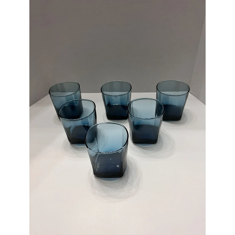 Vtg MCM Anchor Hocking Rio Coastal Blue Flat Tumblers  Glasses set Of 6